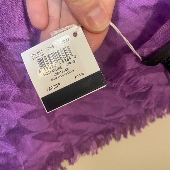 COACH Signature C Logo Rectangle Large Scarf Wrap Wool/Silk Purple New - Picture 2 of 9
